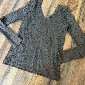 BKE Charcoal Lace V-Neck Blouse